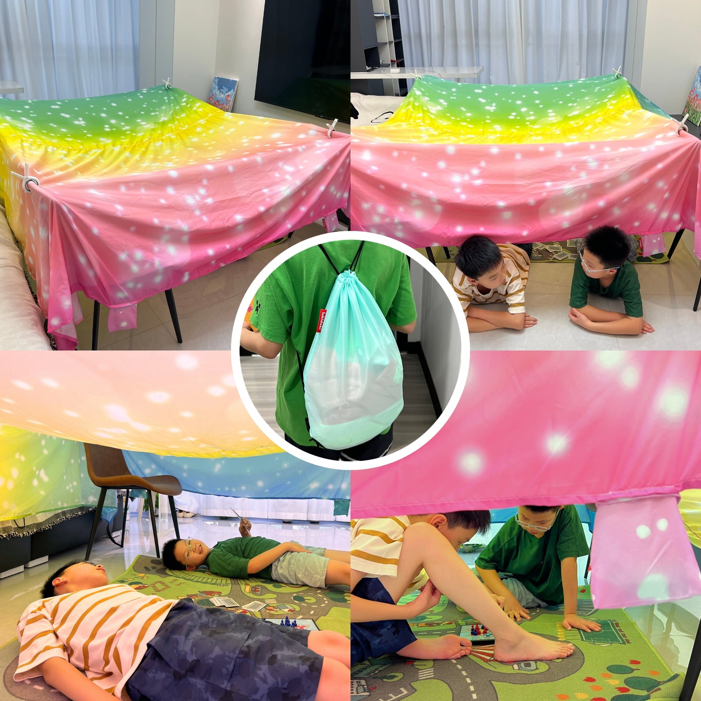 Magic Blanket Fort Building Kit for Kids - Rainbow | Creative Indoor & Outdoor Play Tent | CPC Certified