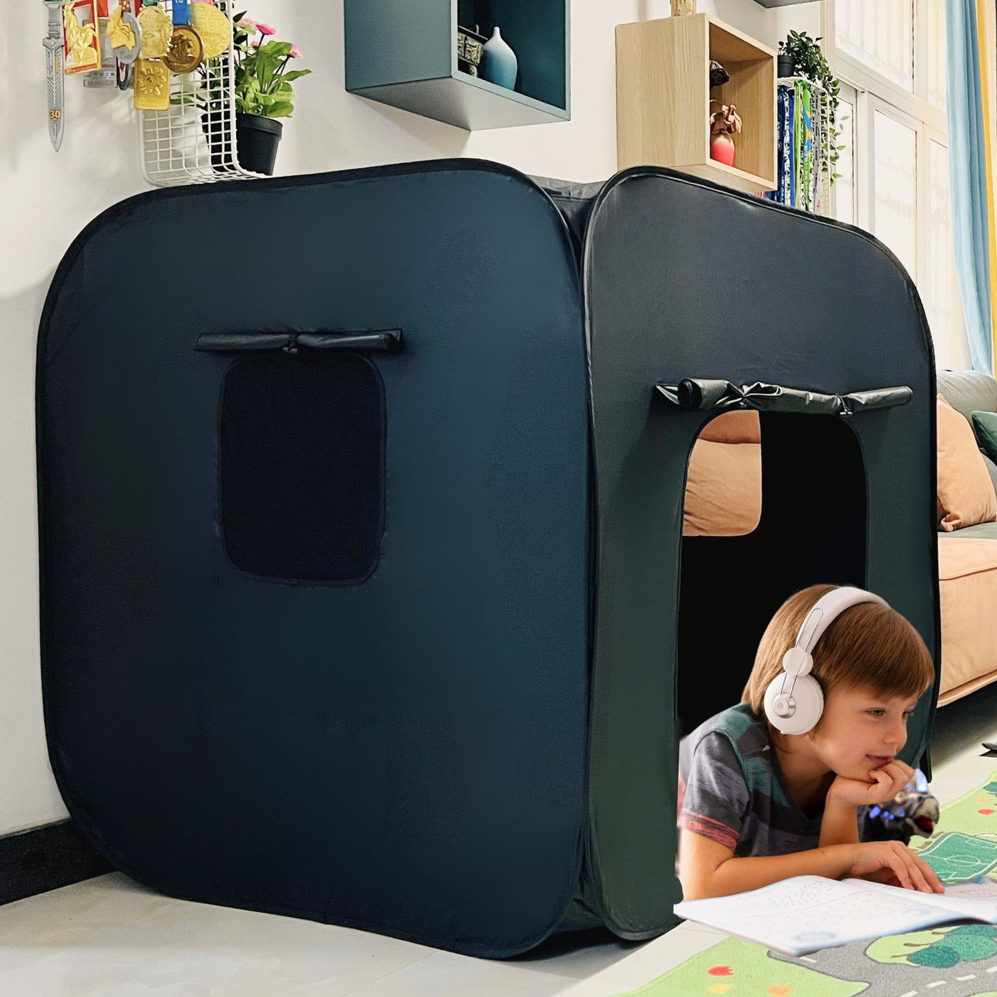 lukidoki Sensory Tent for Kids with Autism, ADHD, SPD|39" x39" x39" Portable Pop-up Blackout Play Tent