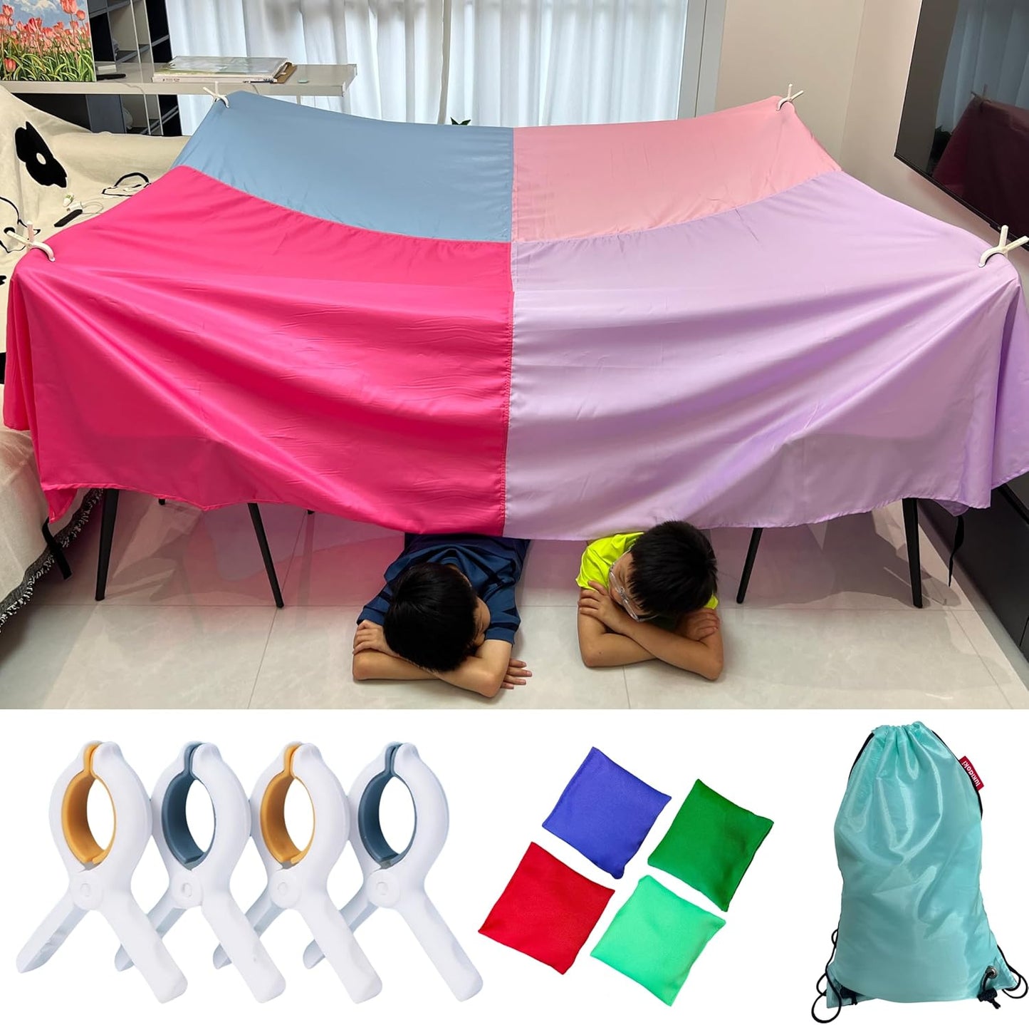 Blanket Fort Building Kit for Kids - Large Lightweight Blanket and Clips with CPC Certification
