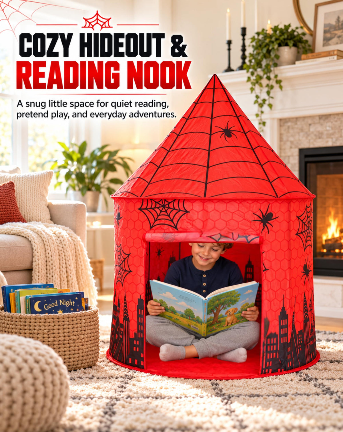 Spidey-Inspired Kids Play Tent, Spider Hero Pretend Play Tent