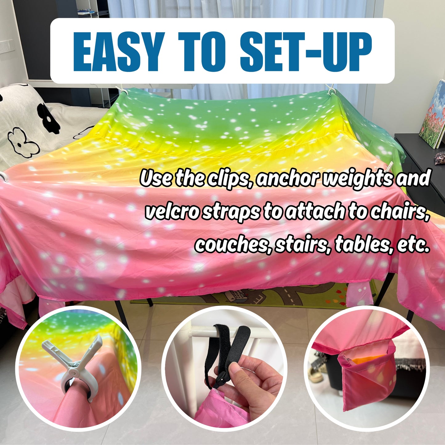 Magic Blanket Fort Building Kit for Kids - Rainbow | Creative Indoor & Outdoor Play Tent | CPC Certified