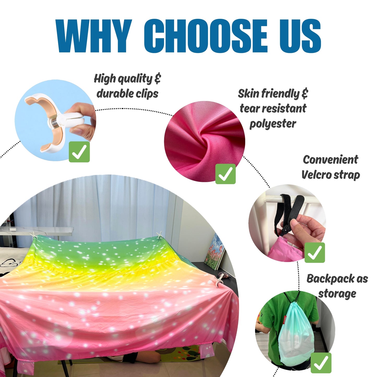 Magic Blanket Fort Building Kit for Kids - Rainbow | Creative Indoor & Outdoor Play Tent | CPC Certified