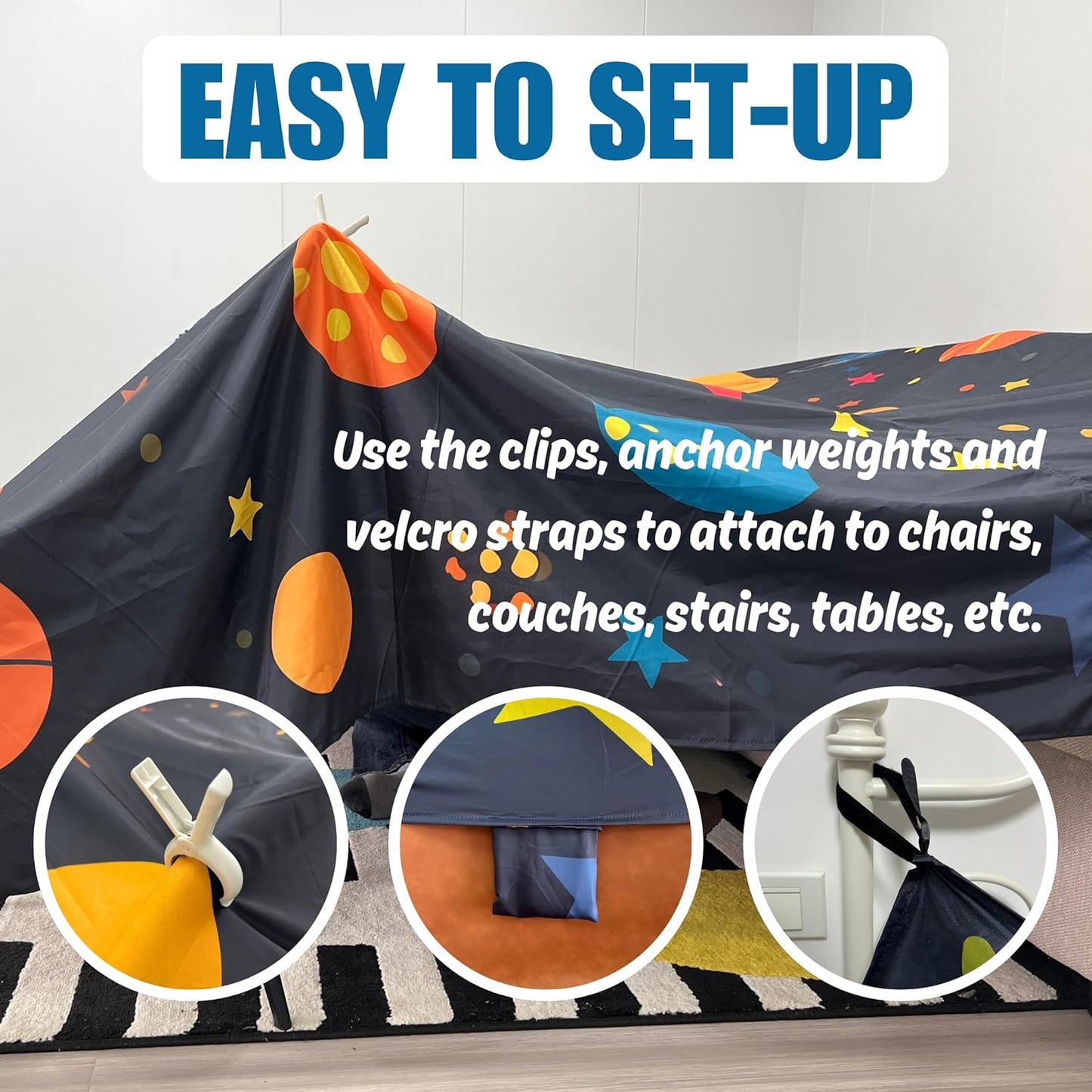 Magic Blanket Fort Building Kit for Kids -Space | Creative Indoor & Outdoor Play Tent | CPC Certified