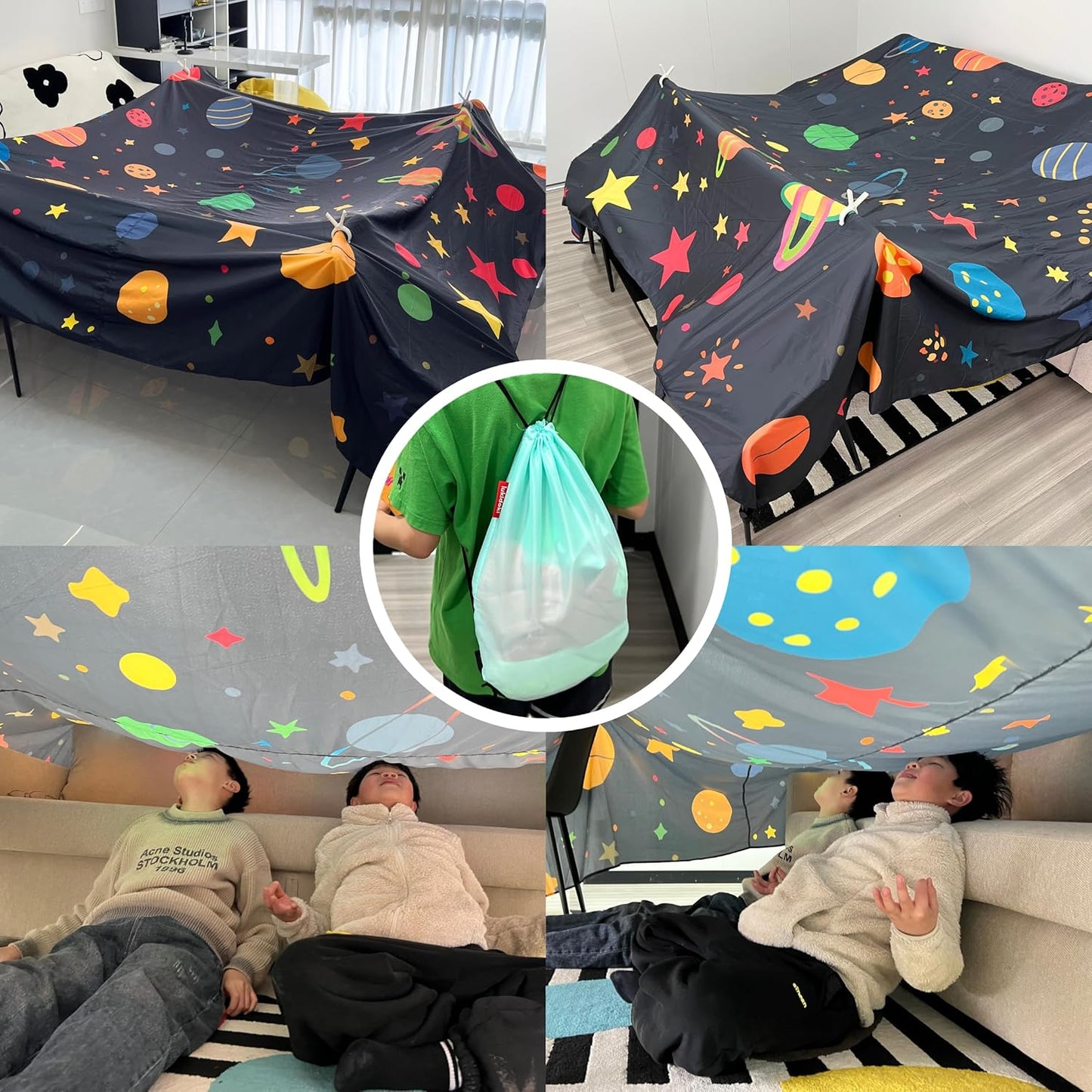 Magic Blanket Fort Building Kit for Kids -Space | Creative Indoor & Outdoor Play Tent | CPC Certified