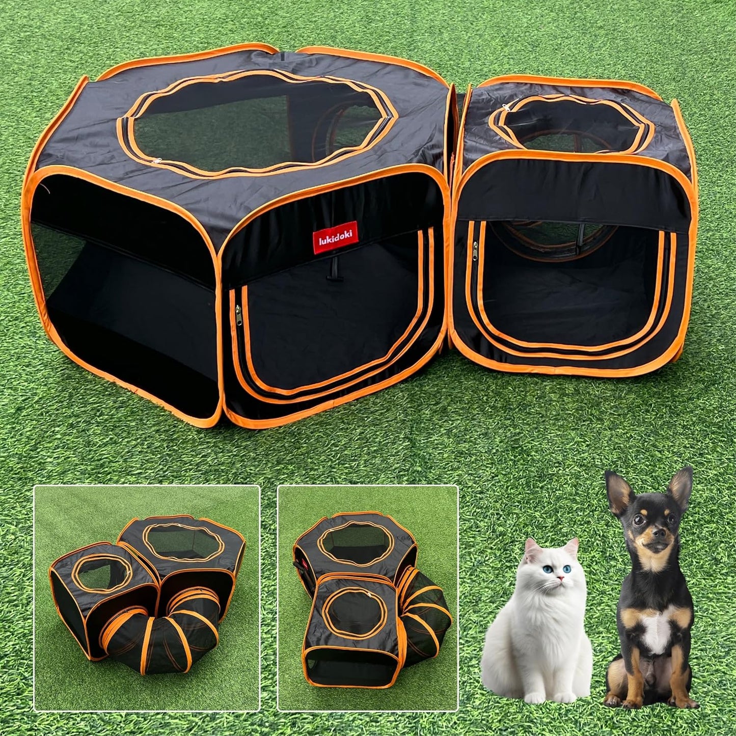 Portable Cat Playpen with Play Tunnel, Pop-up 3-in-1 Foldable Pet Maternity Room for Puppy & Kitten