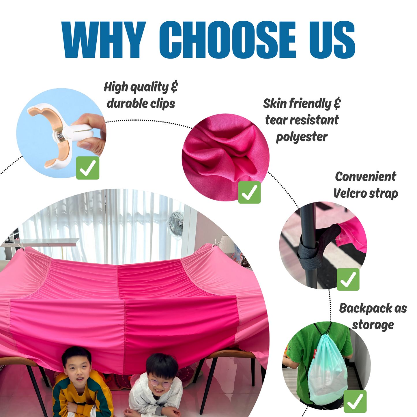 Magic Blanket Fort Building Kit for Kids - Berry | Creative Indoor & Outdoor Play Tent | CPC Certified