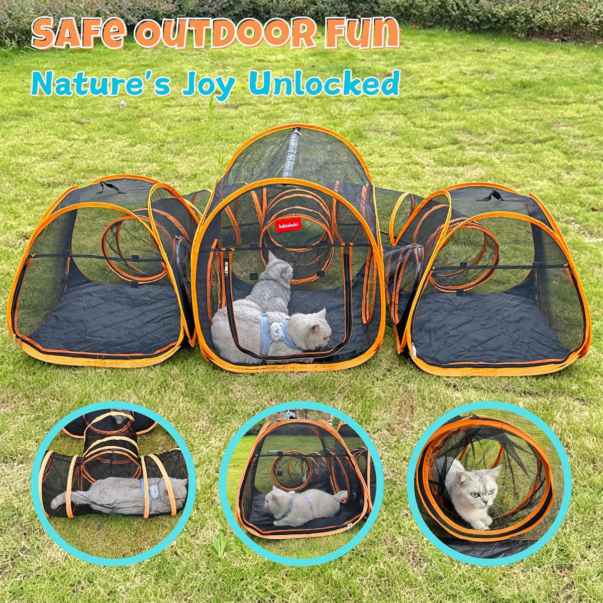 5-in-1 Outdoor Cat Enclosure, Pop-Up Catio with Tunnels