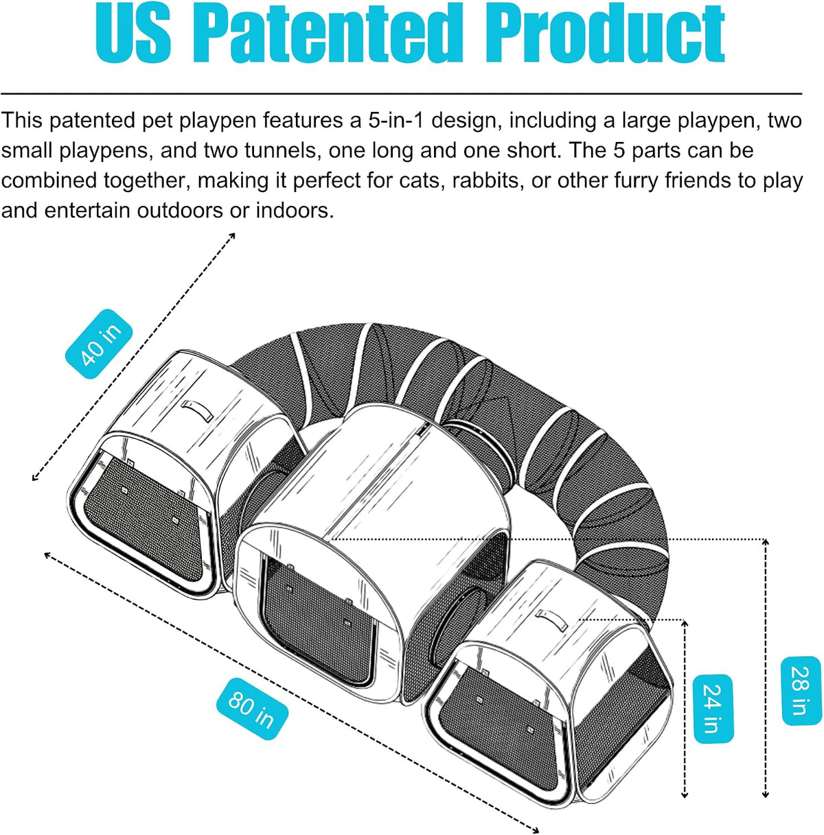 5-in-1 Outdoor Cat Enclosure, Pop-Up Catio with Tunnels