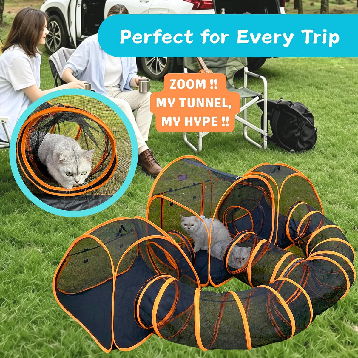 5-in-1 Outdoor Cat Enclosure, Pop-Up Catio with Tunnels