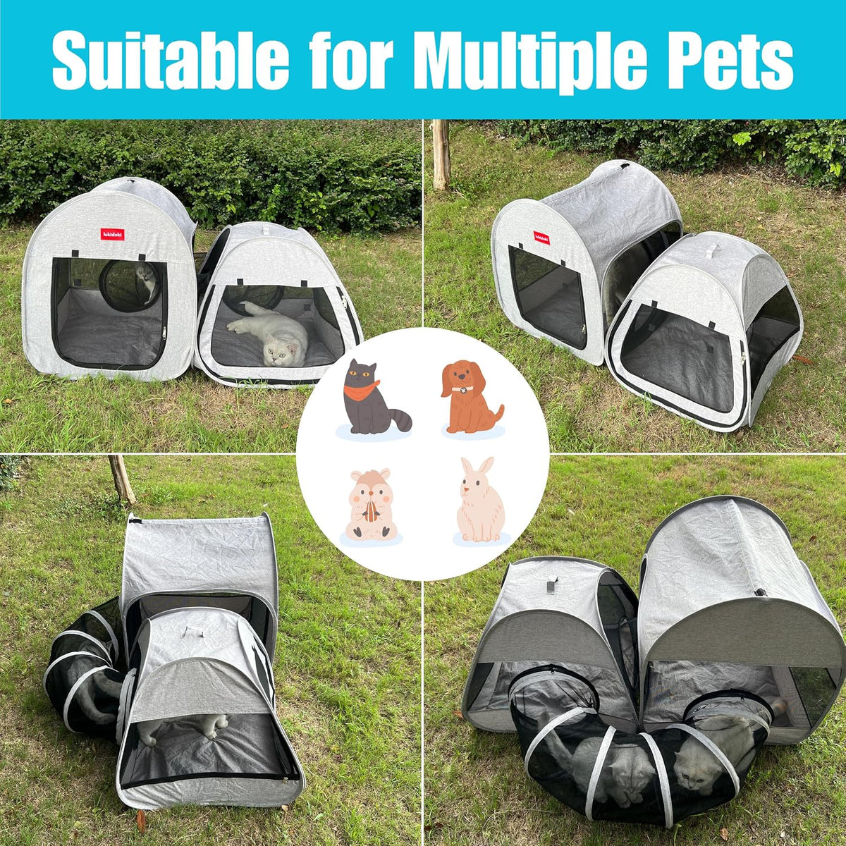 Portable 3-in-1 Cat Playpen with Tunnel- 52"L x 40"W x 28"H