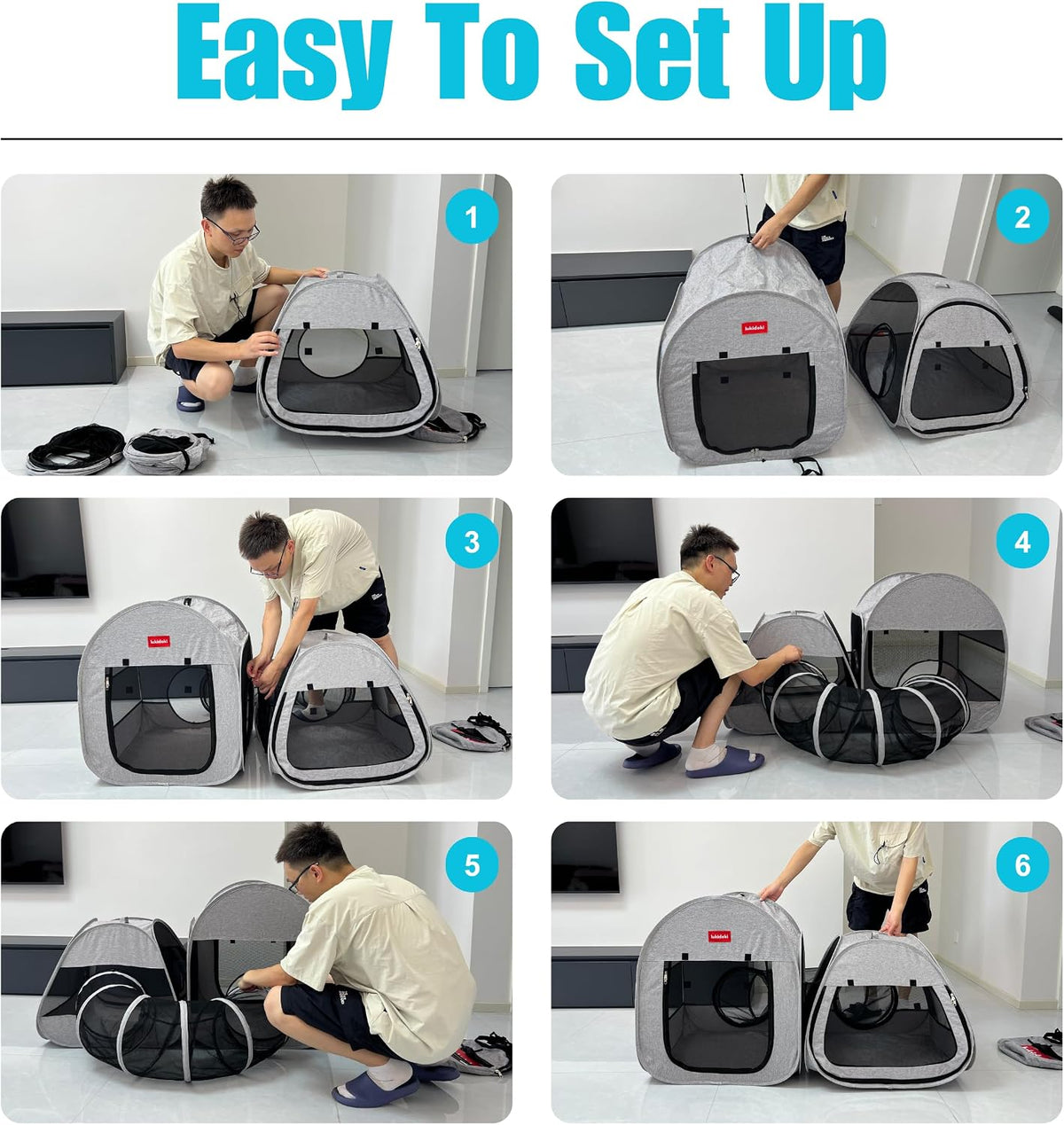 Portable 3-in-1 Cat Playpen with Tunnel- 52"L x 40"W x 28"H