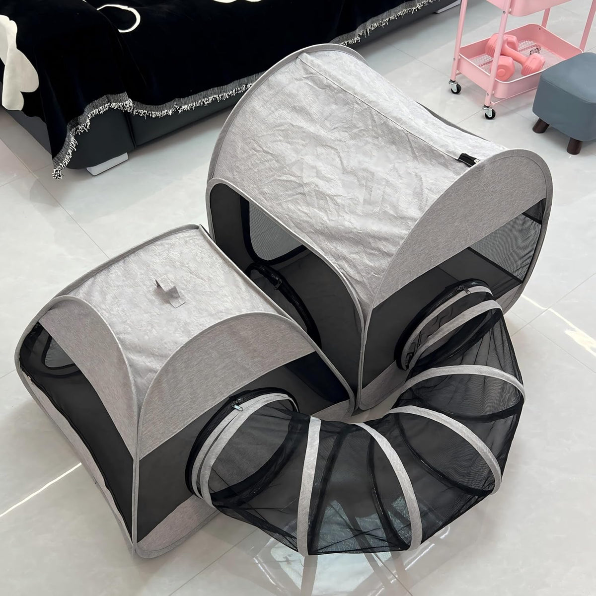 Portable 3-in-1 Cat Playpen with Tunnel- 52"L x 40"W x 28"H