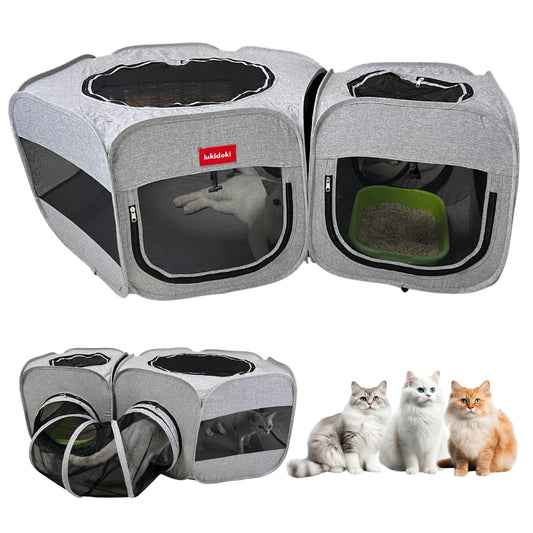 3-in-1 Portable Pet Playpen for Cat & Dog, Foldable Pet Tent for Indoor & Outdoor- Light Grey