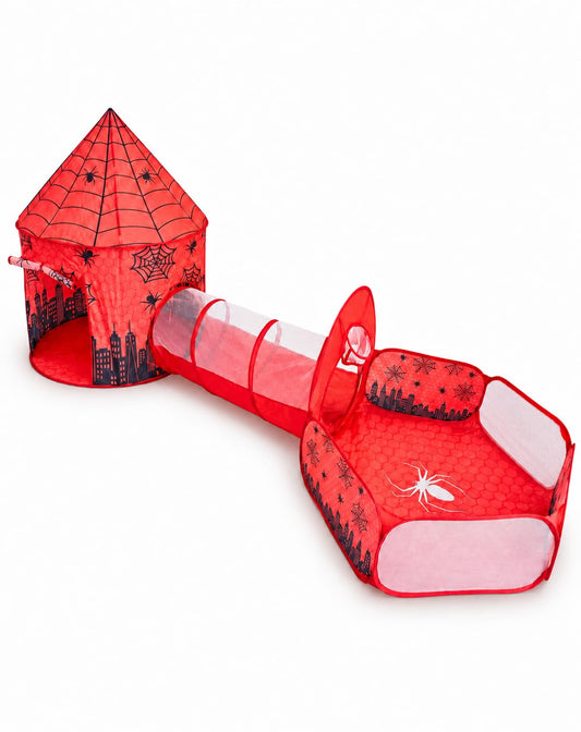 3-in-1 Pop-up Spidey-inspired Kids Play Tent with Tunnel & Ball Pit