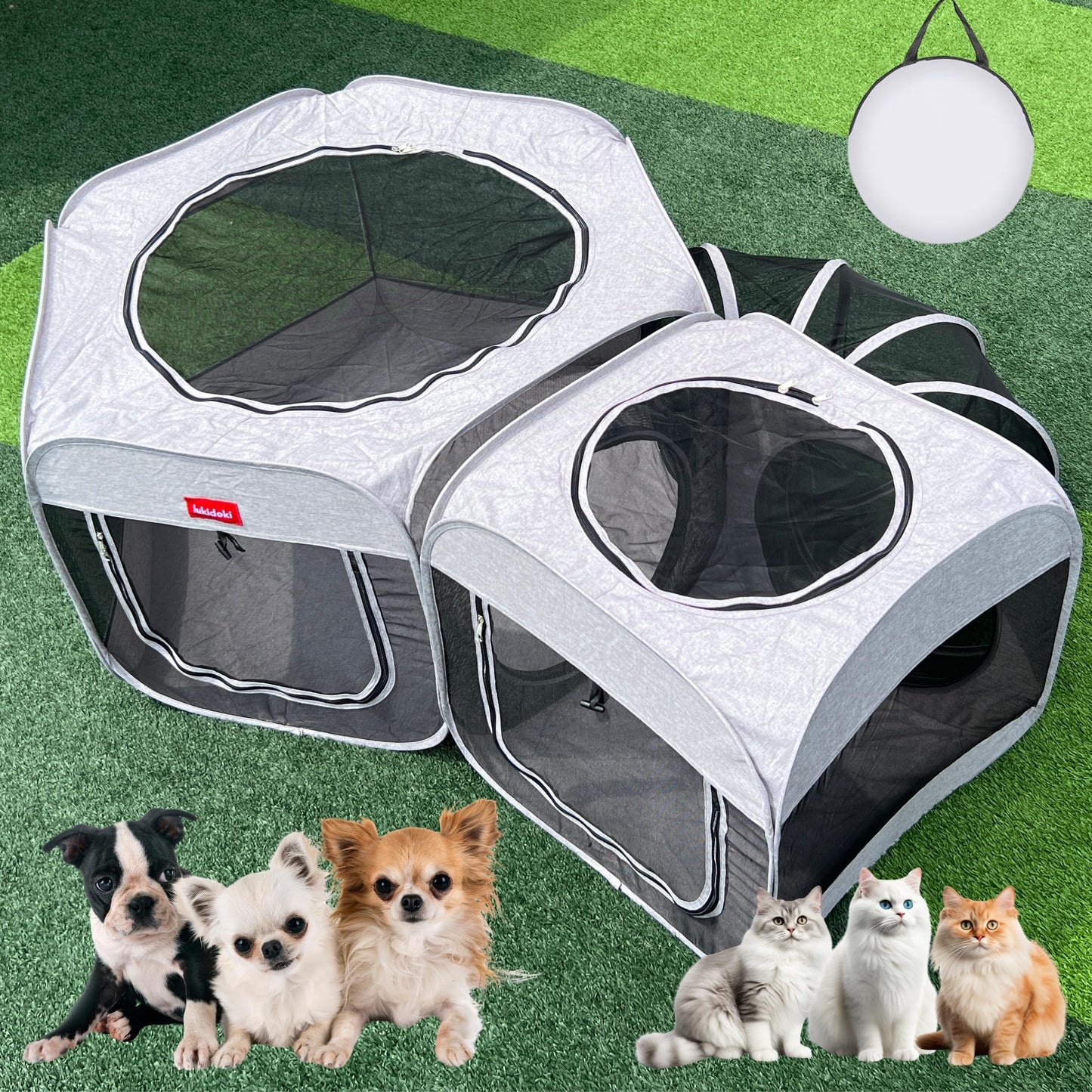 3-in-1 Portable Pet Playpen for Cat & Dog, Foldable Pet Tent for Indoor & Outdoor- Light Grey