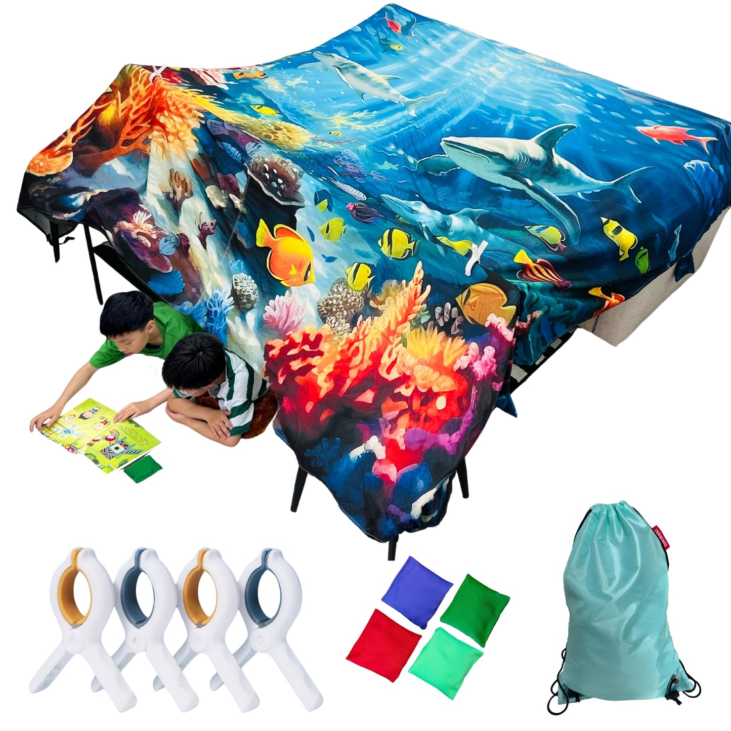 Magic Blanket Fort Building Kit for Kids -Sea World | Creative Indoor & Outdoor Play Tent | CPC Certified