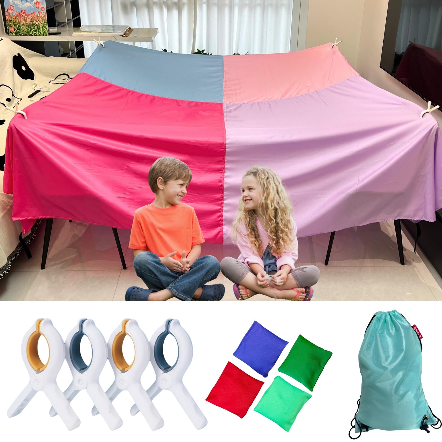 Blanket Fort Building Kit for Kids - Large Lightweight Blanket and Clips with CPC Certification