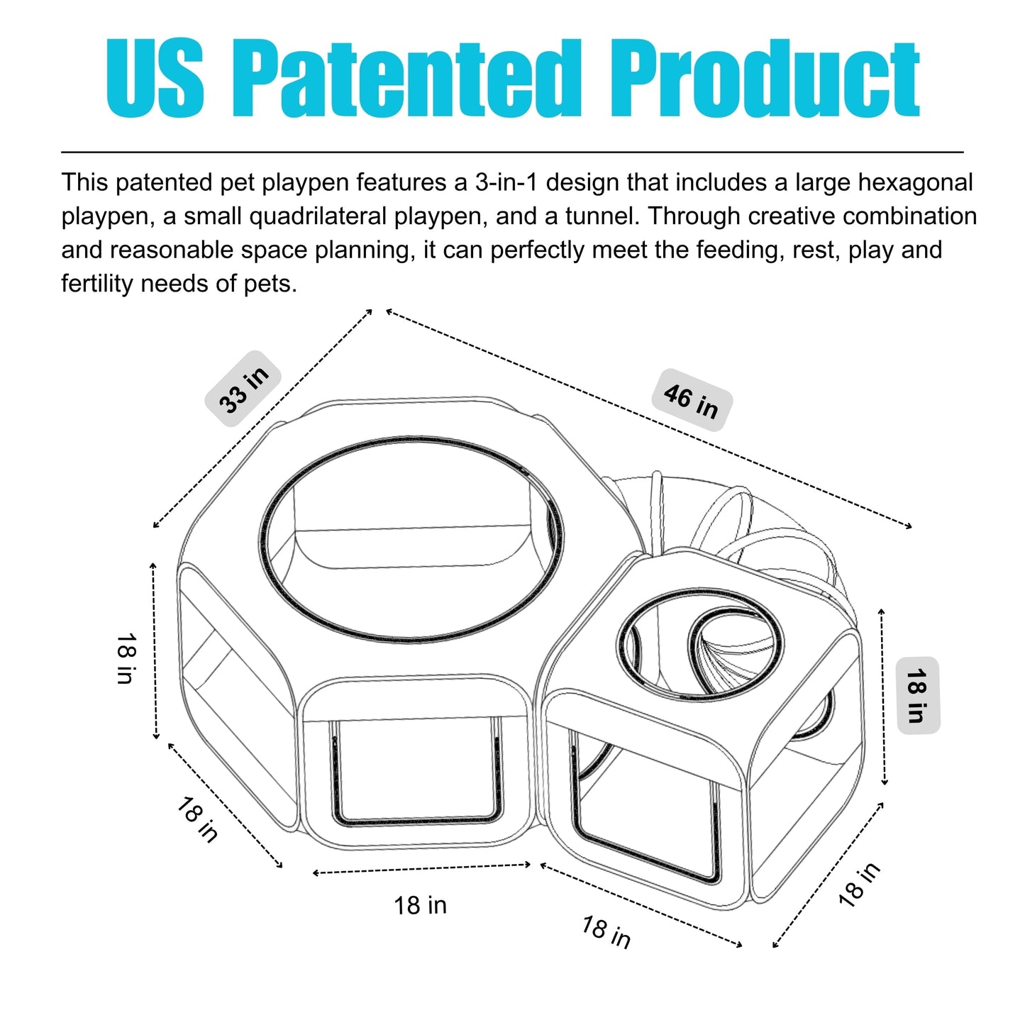 3-in-1 Portable Pet Playpen for Cat & Dog, Foldable Pet Tent for Indoor & Outdoor- Light Grey