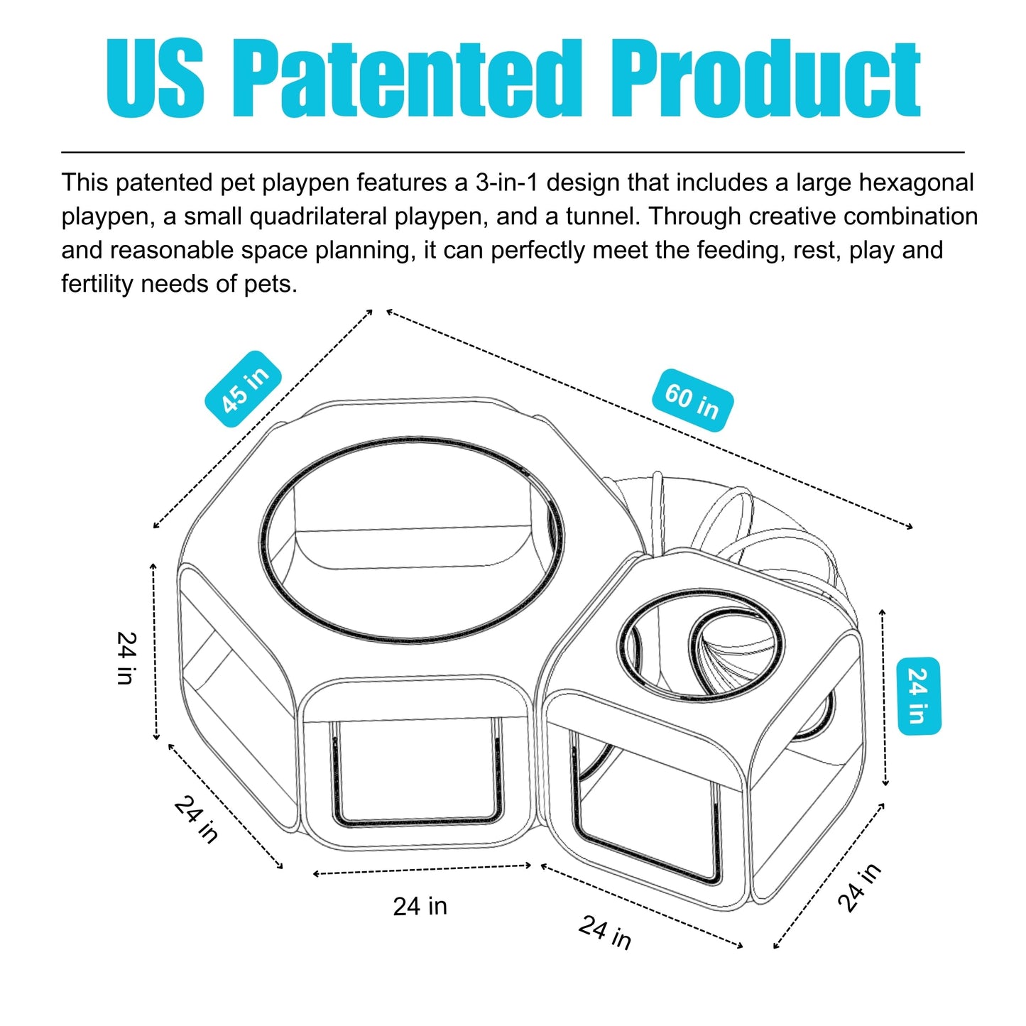 3-in-1 Portable Pet Playpen for Cat & Dog, Foldable Pet Tent for Indoor & Outdoor- Light Grey
