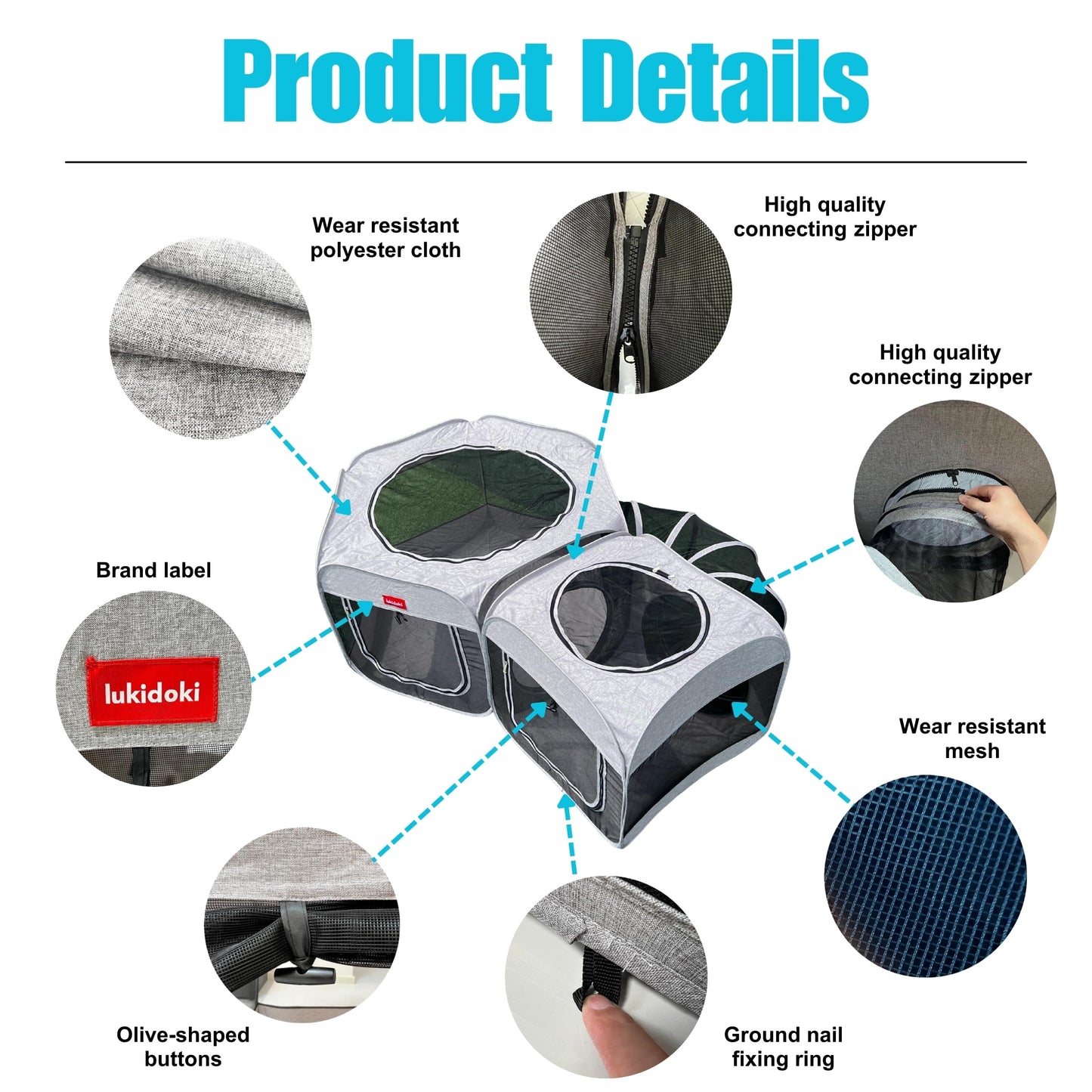 3-in-1 Portable Pet Playpen for Cat & Dog, Foldable Pet Tent for Indoor & Outdoor- Light Grey