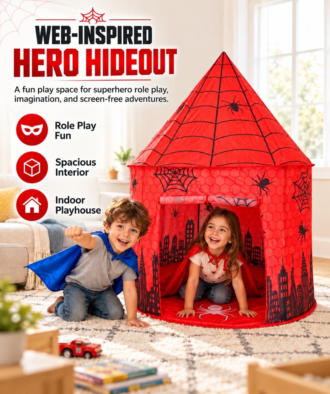 Spidey-Inspired Kids Play Tent, Spider Hero Pretend Play Tent