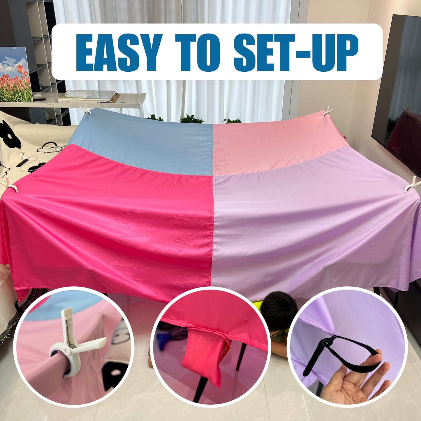 Blanket Fort Building Kit for Kids - Large Lightweight Blanket and Clips with CPC Certification