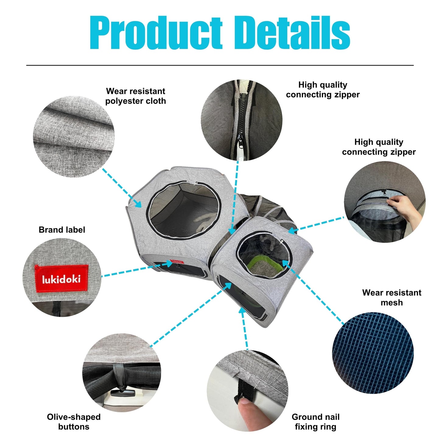 3-in-1 Portable Pet Playpen for Cat & Dog, Foldable Pet Tent for Indoor & Outdoor- Light Grey