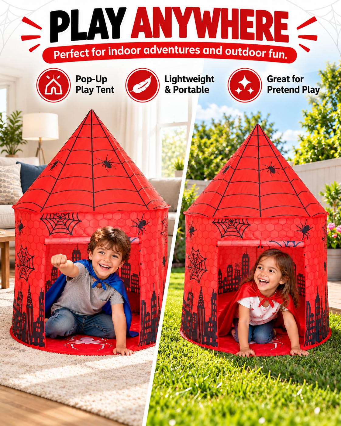 Spidey-Inspired Kids Play Tent, Spider Hero Pretend Play Tent
