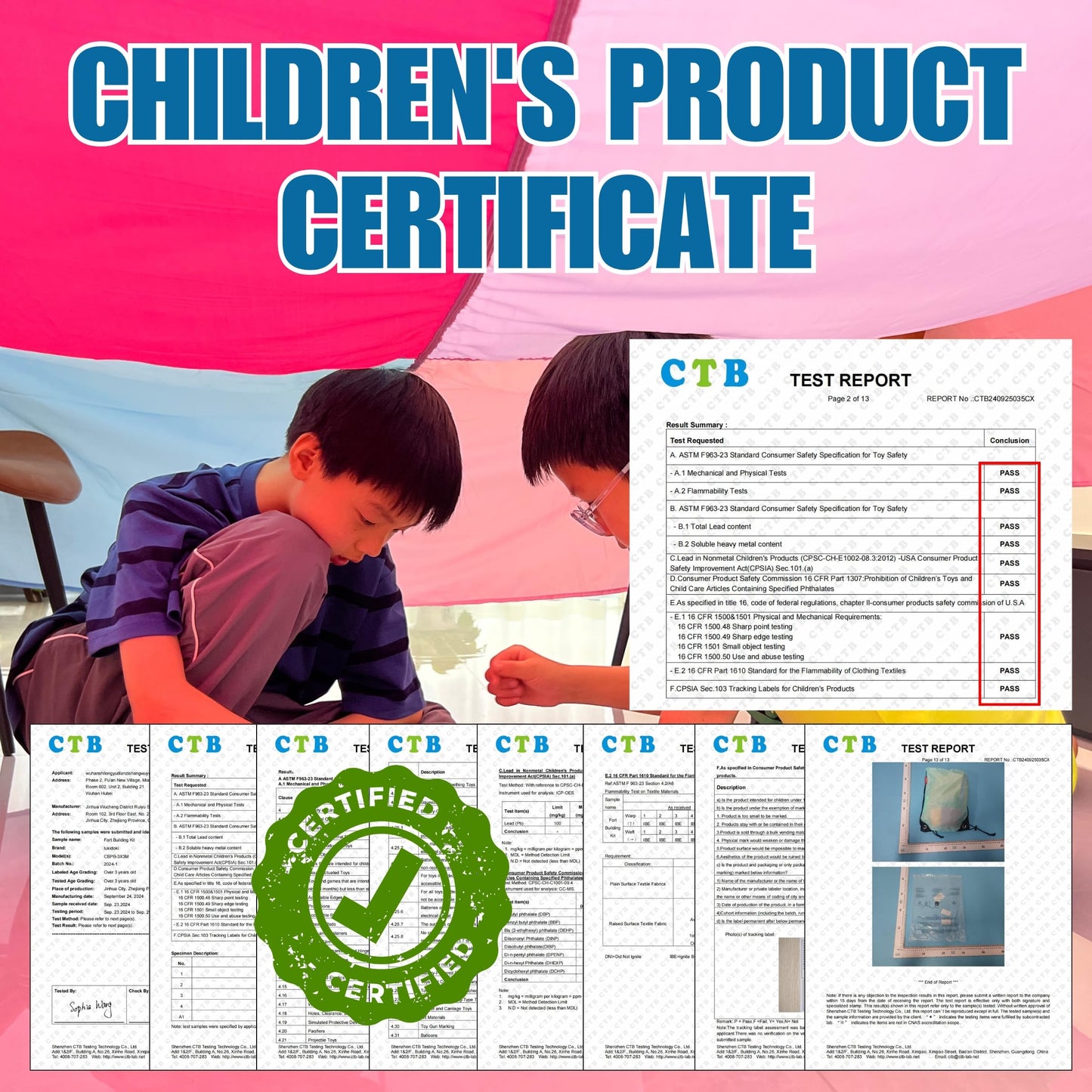 Blanket Fort Building Kit for Kids - Large Lightweight Blanket and Clips with CPC Certification