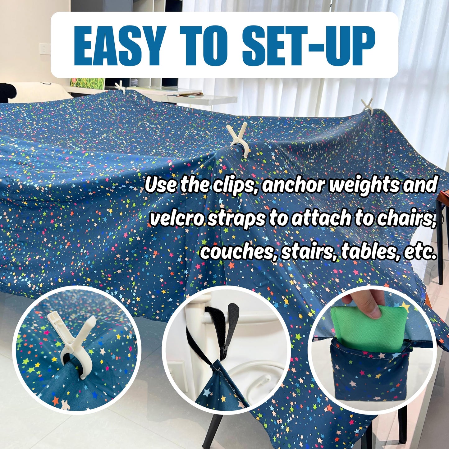 Magic Blanket Fort Building Kit for Kids - Starry | Creative Indoor & Outdoor Play Tent | CPC Certified