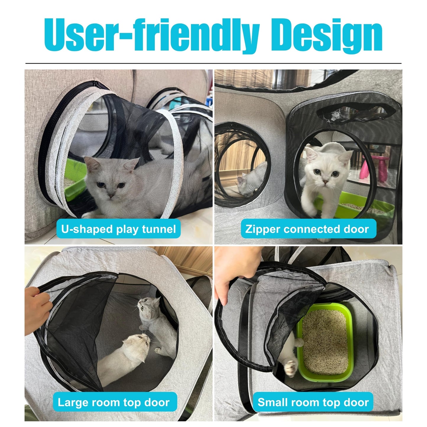 3-in-1 Portable Pet Playpen for Cat & Dog, Foldable Pet Tent for Indoor & Outdoor- Light Grey