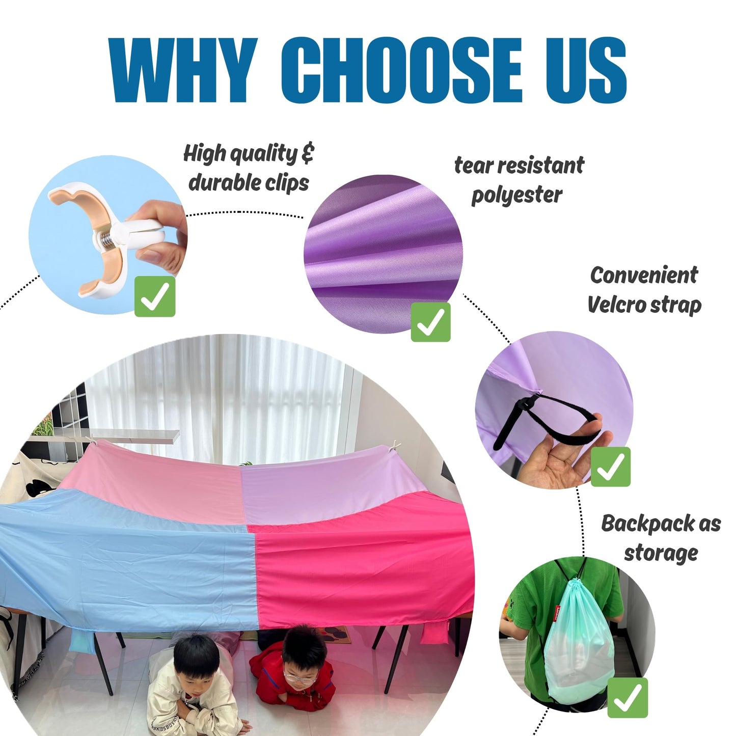 Blanket Fort Building Kit for Kids - Large Lightweight Blanket and Clips with CPC Certification