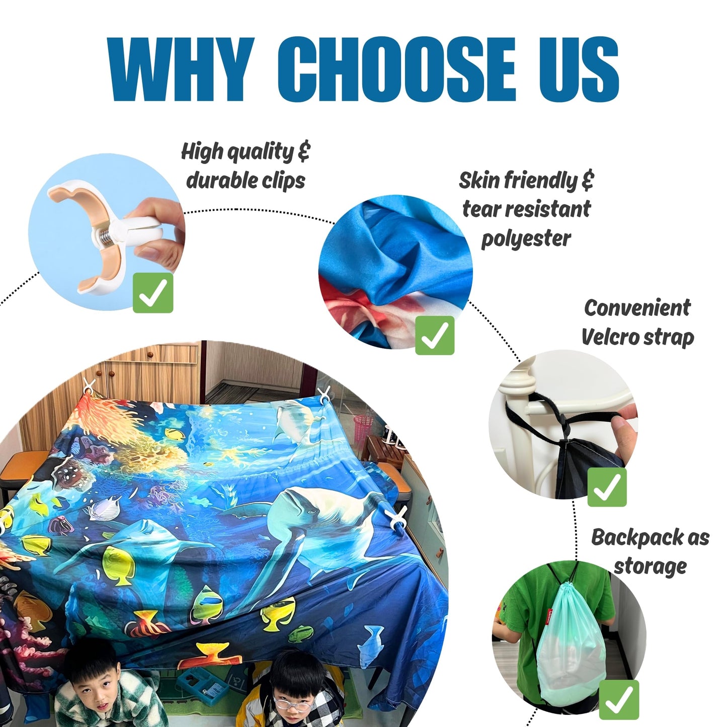 Magic Blanket Fort Building Kit for Kids -Sea World | Creative Indoor & Outdoor Play Tent | CPC Certified