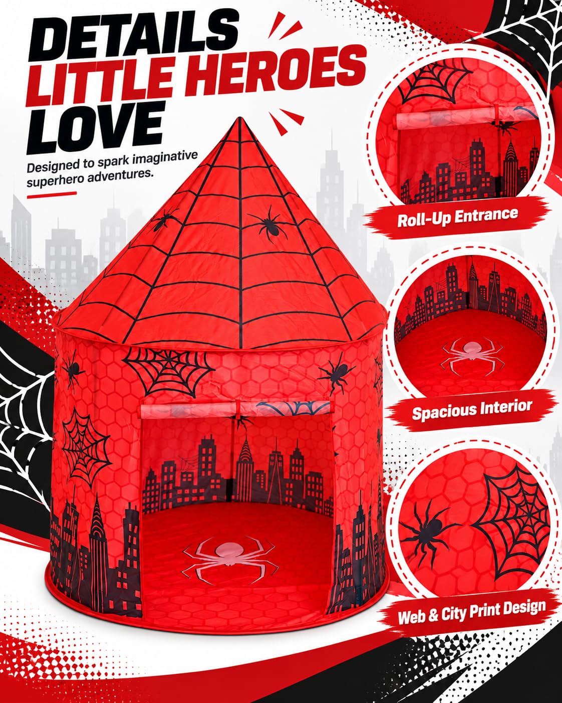 Spidey-Inspired Kids Play Tent, Spider Hero Pretend Play Tent