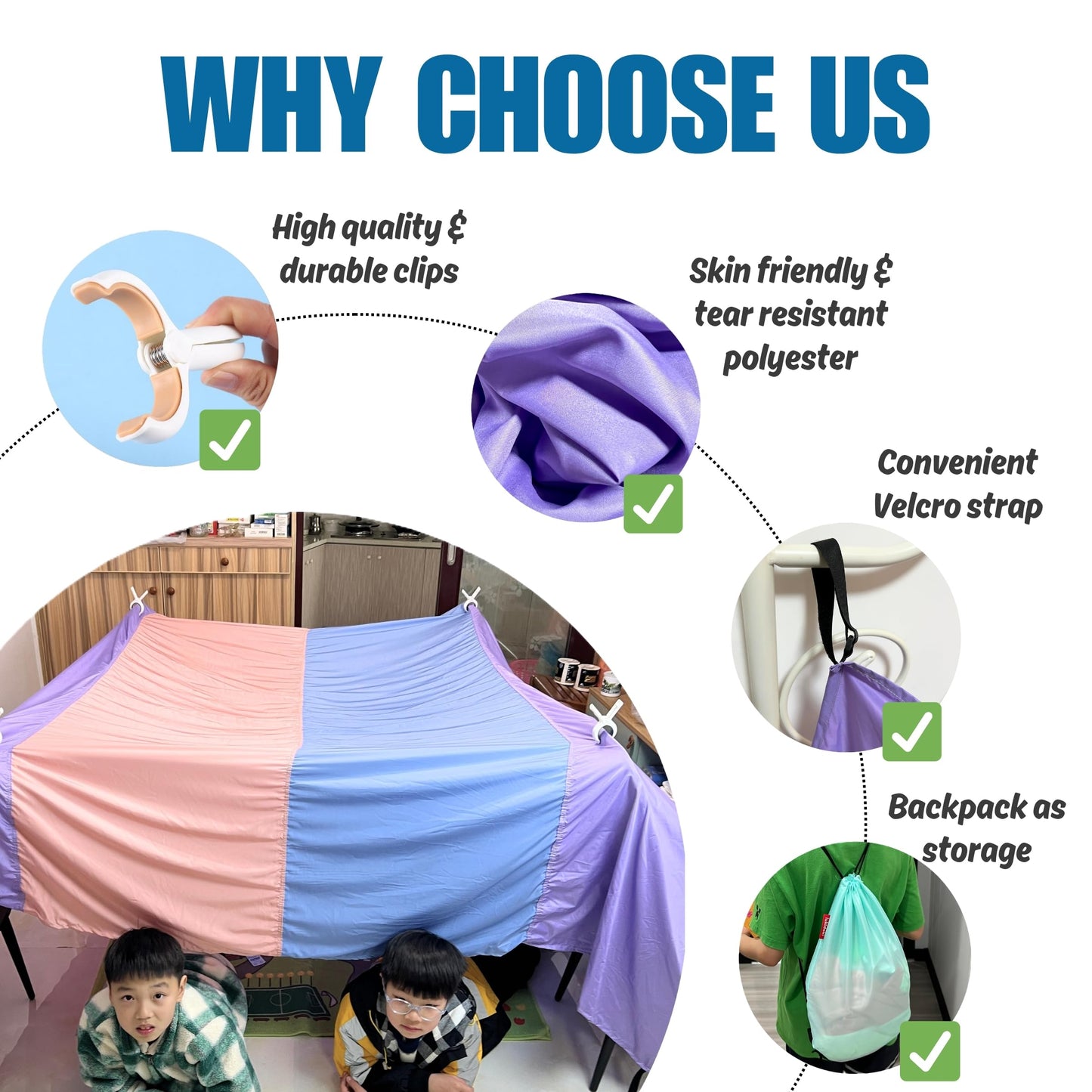 Magic Blanket Fort Building Kit for Kids - Lavender | Creative Indoor & Outdoor Play Tent | CPC Certified