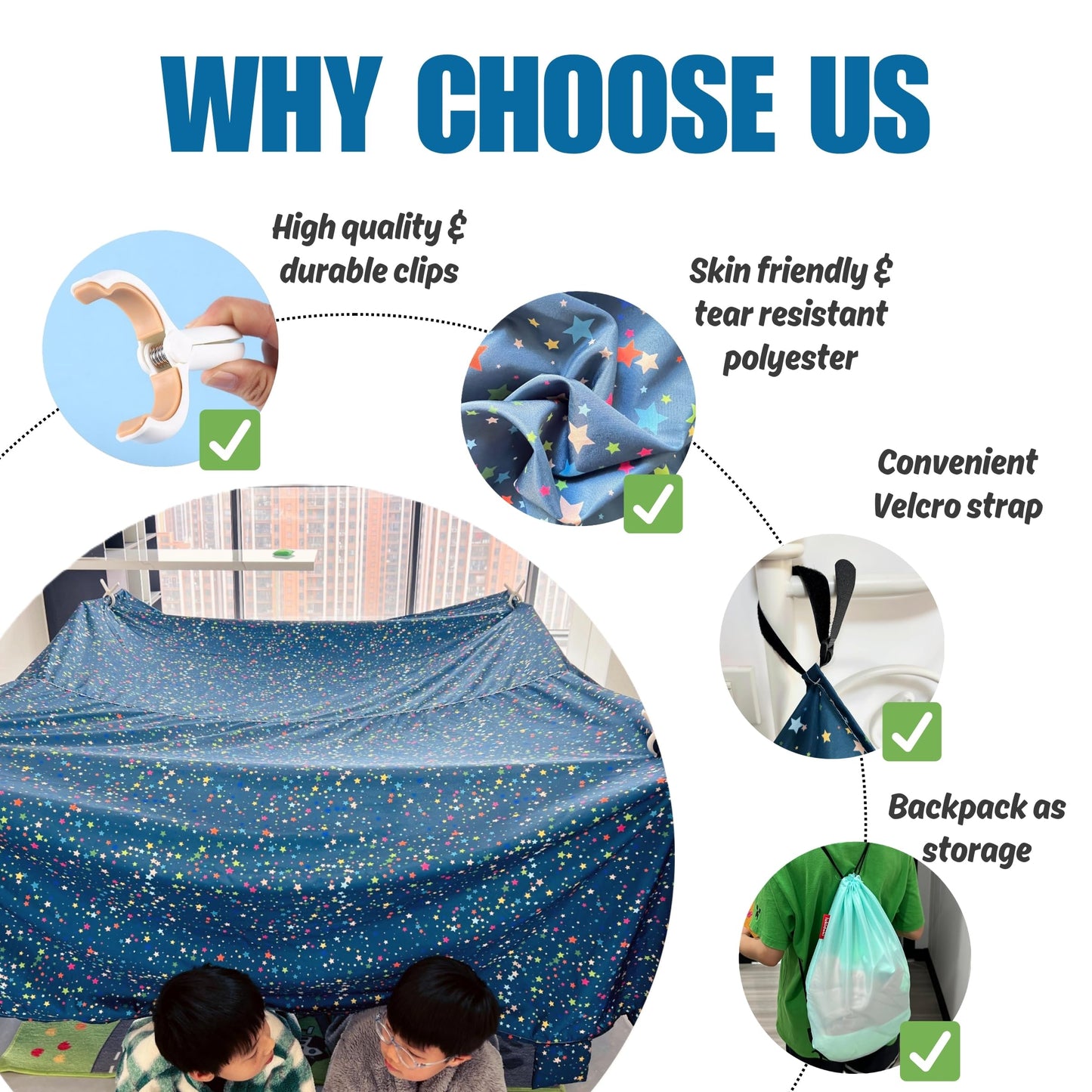 Magic Blanket Fort Building Kit for Kids - Starry | Creative Indoor & Outdoor Play Tent | CPC Certified