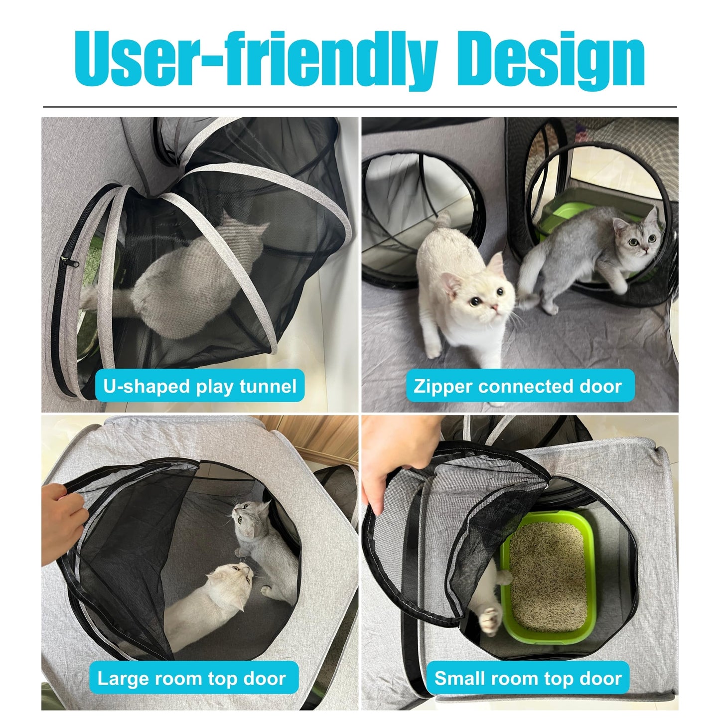 3-in-1 Portable Pet Playpen for Cat & Dog, Foldable Pet Tent for Indoor & Outdoor- Light Grey