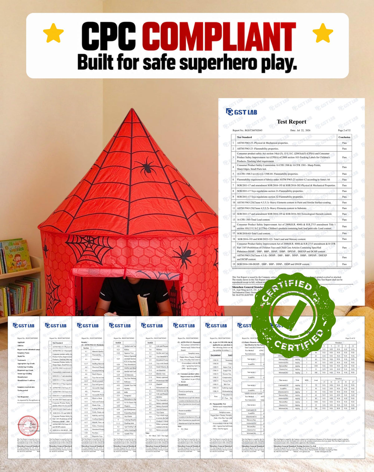 Spidey-Inspired Kids Play Tent, Spider Hero Pretend Play Tent