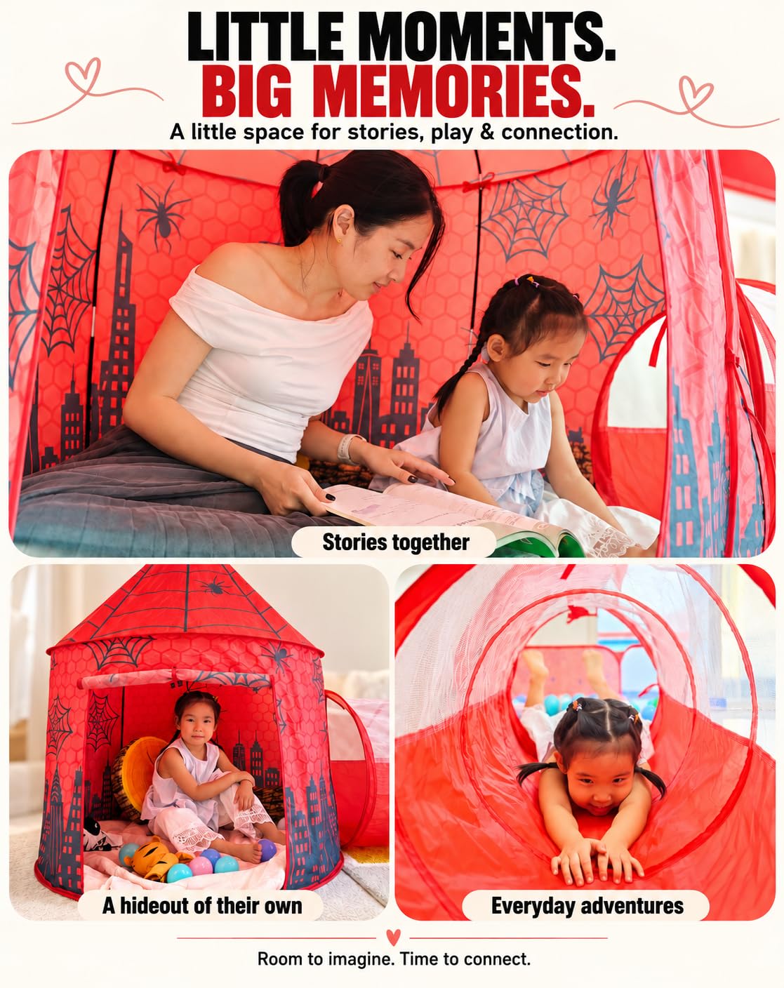 3-in-1 Pop-up Spidey-inspired Kids Play Tent with Tunnel & Ball Pit