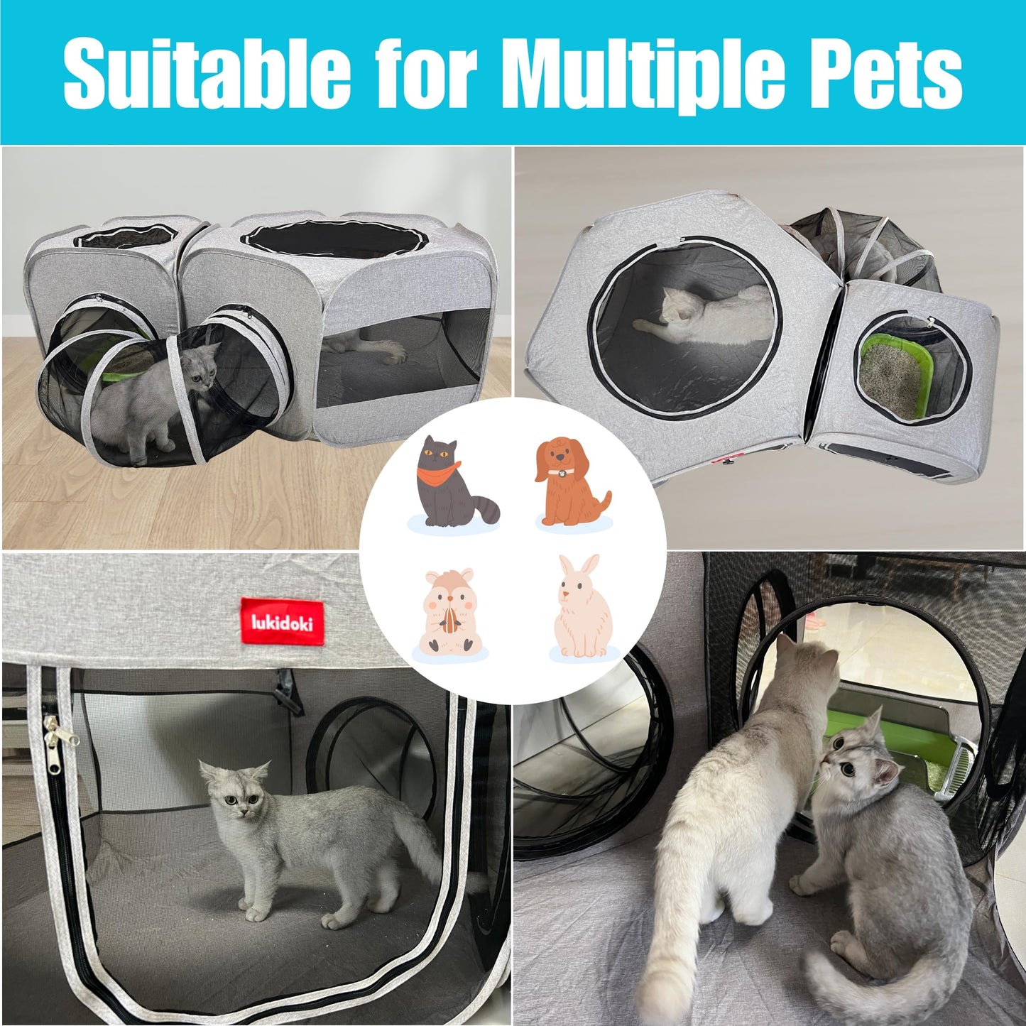 3-in-1 Portable Pet Playpen for Cat & Dog, Foldable Pet Tent for Indoor & Outdoor- Light Grey