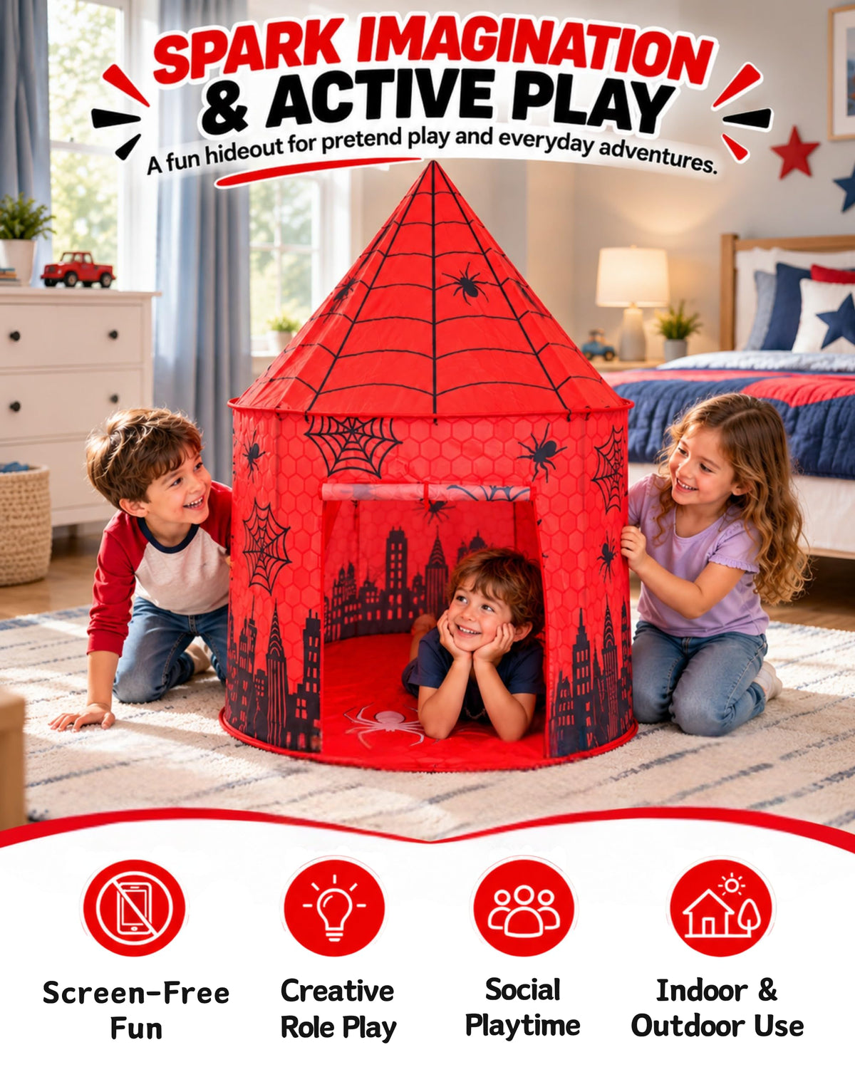 Spidey-Inspired Kids Play Tent, Spider Hero Pretend Play Tent
