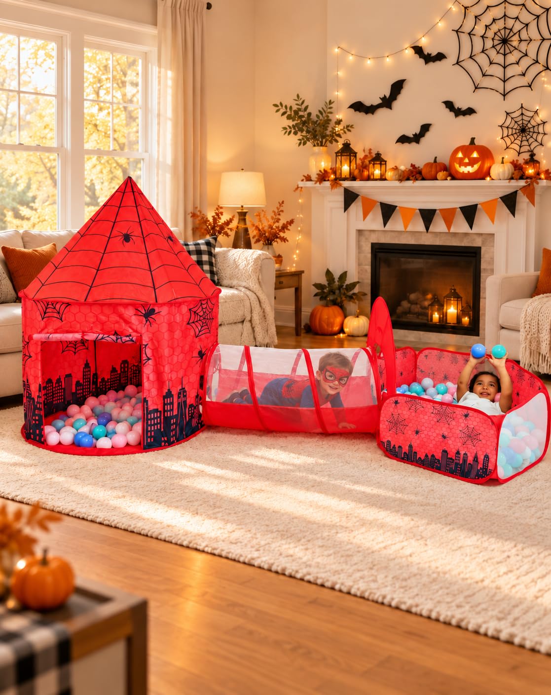 3-in-1 Pop-up Spidey-inspired Kids Play Tent with Tunnel & Ball Pit